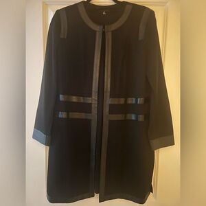 Ming Wang Elegant Black Women's knit Jacket with Faux Leather Trim